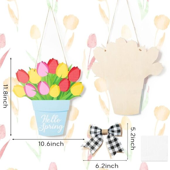 COPY - Spring Easter Tulip Flower Wooden Hanging Welcome Door Sign - Picture 2 of 7